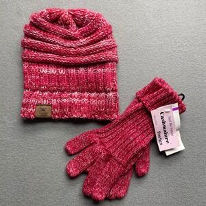 Super Star Red Knit Beanie &‎ Gloves Set Acrylic Blend Winter Accessories